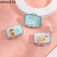 AHMED Mini Pill Case, Cute with HD Mirror Cartoon Animals Jewelry Box, Portable 2 Grid Kawaii Multifunctional Storage Box Medicine