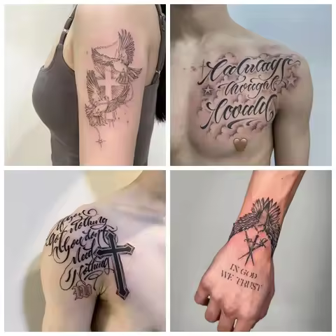 15 Stlyes Biblical Text Temporary Tattoos The Cross of Jesus Waterproof Fake Tattoo Sticker Tatoo Bo