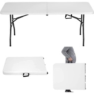 HKLGorg 6 Ft Heavy Duty Working Indoor Outdoor Plastic Folding Utility Party Dining Table Easy to As