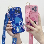 Samsung Galaxy ON7 2016 ON7 C7 Pro C9 C9 Pro A03 A03 Core 2015 J2 Prime A04 A04E M04 F04 A05 A05S A24 4G Cartoon Stitch Phone Case with Wristbands and Long Lanyard