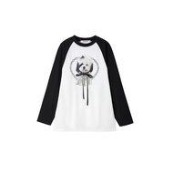 Áo Thun Dài Tay in Họa Tiết 1JINN STUDIO Dành Cho Nữ Tay Lửng Dáng Rộng Thiết Kế Màu Tương Phản Cổ T