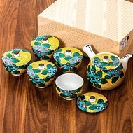 日本進口九谷燒手工側把壺泡茶壺紫陽花帶蓋茶具套裝一壺五杯禮盒
