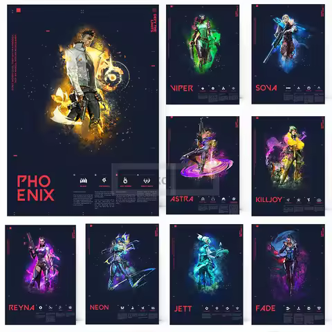 Popular FPS Games Valorant Character Poster Jett Reyna Viper Phoenix Raze Prints Canvas Wall Art Pic