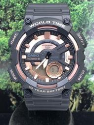 卡西歐CASIO AEQ-110W 十年電力 數位雙顯錶(玫瑰金X黑)