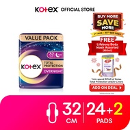 Kotex Total Protection Overnight Wing Pad 32cm (24s+2s) - Sanitary Pad that prevents up to 100% No B