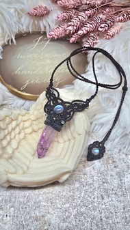 AM11克魯茲紫水晶。月光石。南美蠟線編織項鍊