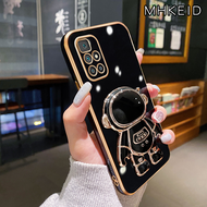MHKEID Casing Ponsel untuk Xiaomi Redmi 10 Prime 10 5G 9C NFC 10A 8 8a Pro 7 7A Y3 Poco C31 Case lucu kartun astronot dudukan ponsel Casing Plating HP ponsel lipat kamera pelindung Kesing anti guncangan Softcase