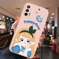 เคสโทรศัพท์สำหรับ OPPO A16 A15 A9 A5 2020 A53 A54 A94 4G A12 A7 A5S AX5S AX7 A31 A8 A52 A72แฟชั่นน่ารักการ์ตูนสาวหิมะสีขาวสีชมพูเลนส์กล้องป้องกันกรอบขอบ