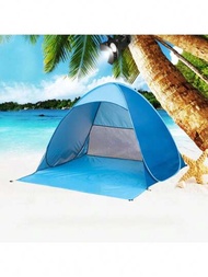 多功能即開式沙灘帳篷-帶拉鍊閉合和防水功能的攜帶式遮陽棚，配備收納袋