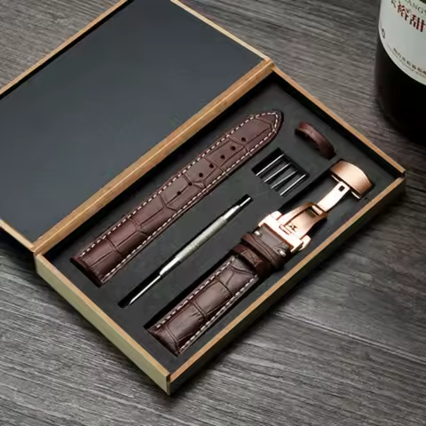 Genuine Leather Strap 14/16mm 18mm 20mm 21mm 22mm 24mmWatch Band with Box Butterfly Clasp Replacemen