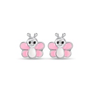 SK Jewellery Bubbly Butterfly Pink Buddies 10K White Gold Earrings