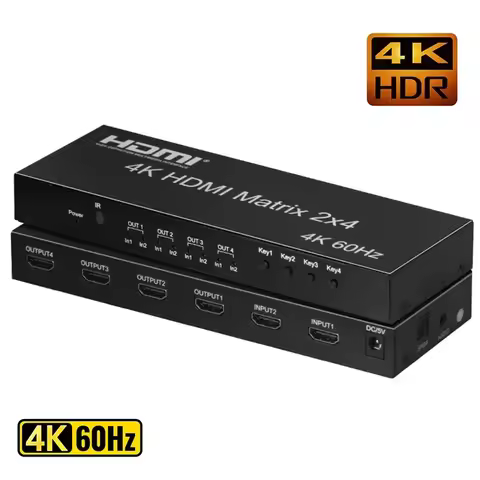 2x4 HDMI Matrix Switch 4x2 4K 60Hz Matrix HDMI2.0 Switch Splitter 2 in 4 out with Optical 3.5mm Audi