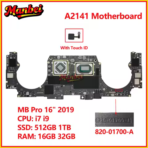2019 Laptop A2141 Motherboard 820-01700-A For Macbook Pro 16" A2141 Logic Board i7 i9 16GB 32GB 512G