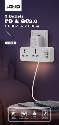LDNIO SC2311 Colokan Steker Cabang 2 Outlet 3 USB 20W LED Night Lamp