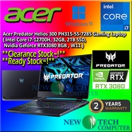 *CLEARANCE STOCK* ACER PREDATOR HELIOS PH315-55-728S i7-12700H 32GD5 2TB SSD RTX3080 RTX 3080 Gaming
