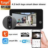 Tuya Smart Life 4.3 Inch Display 1080p WiFi Peephole Viewer Doorbell with Camera