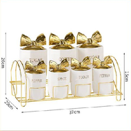 ⭐Merah muda & Putih⭐7IN1 Toples Tempat Bumbu Dapur Toples Rempah keramik Toples Penyimpanan Bumbu Se