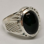 925 Pure Silver Men's Ring With Black Agate Stone. Cincin Perak Lelaki Dengan Batu Agate Hitam.