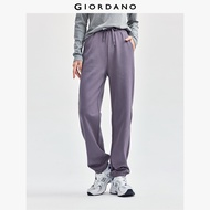 GIORDANO Women Joggers Exposed Seam Athleisure Joggers Relaxed Elastic Waist Solid Color Simple Basi