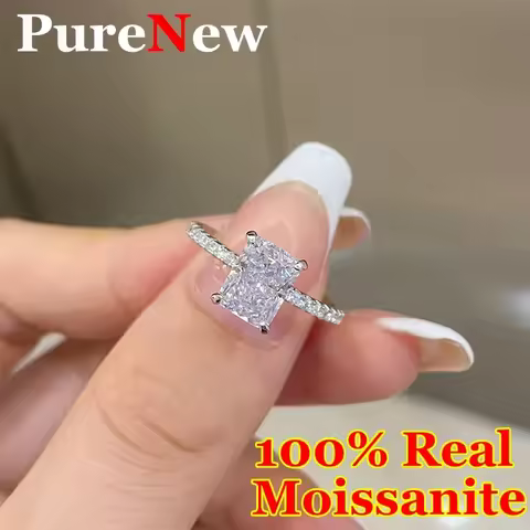 PureNew 1ct-4ct Radiant Cut Full Moissanite Diamond Rings For Women Original 925 Silver Luxury Oval
