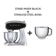 Smeg 800W 50's Retro Style Aesthetic Stand Mixer SMF02 with Stainless Steel Bowl Bundle (Black)