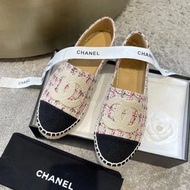 【專櫃正貨】CHANEL香奈兒 棉布 斜紋軟呢 徽標時尚 漁夫鞋女 粉