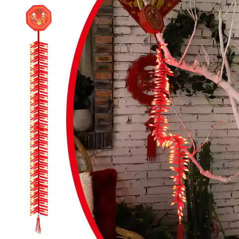 1/2pcs 1.35m Electronic Firecracker Sound 92LED Light Chinese New Year Hangings 2025 Year of the Sna