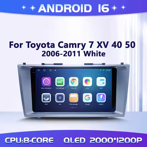 9" For Toyota Camry 7 XV 40 50 2006-2011 White Car Multimedia Radio Android 16 System BT Carplay And