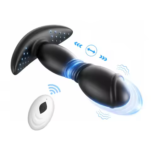 Powerful Wireless Anal Vibrator Male Butt Plug Remote Control Prostate Massager Thrusting Cock Ring 