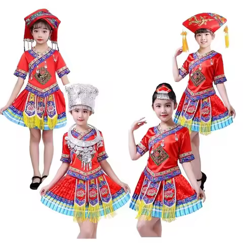 hmong clothes traditional miao outfits dress embroidery Hat necklace old chinese folk dance costume