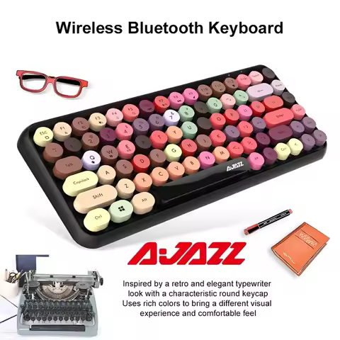 Ajazz 308i Wireless Bluetooth Keyboard 84Keys Rechargeable Typewriter Retro Round Keycap Portable Ke