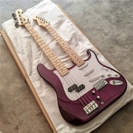 Purple Double Necks Electric Guitar,4 Strings Bass&6 Strings Single Wave Guitar  Mahogany Body&Maple