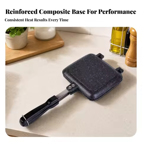 Double-Sided Sandwich Pan Cast Aluminum Double-Sided Sandwich Grill Pan with Detachable Halves Easy 