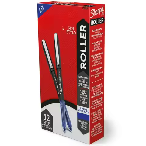 Rollerball Pen, Needle Point (0.5mm) Precision Pen, Blue Ink, 12 Count