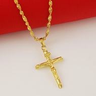 24K Gold Plated Color Cross Pendant & Necklace For Men/Women Gold Chain Religious Christian Jewelry 