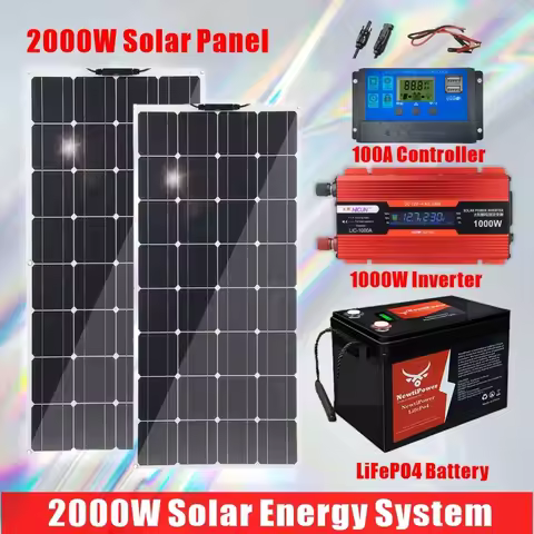 2000W Solar Panel System Kits For Home With 1000W 2000W Solar Panel 100A Charge Controller 220V Inve