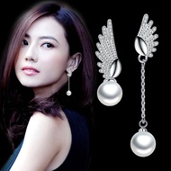 100 925 sterling silver fashion pearl angel wings ladies`stud earrings women jewelry female Christmas gift cheap