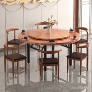 2I Large Round Table Restaurant 10 Household Hotel Round Solid Wood Dining Table with Turntable Roun
