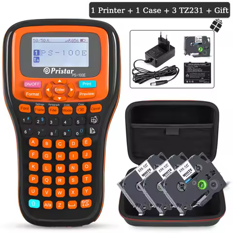 PS100E Label Printer Automatic Cutting Label Maker Compatible for Brother TZe231 TZe Tape Portable H
