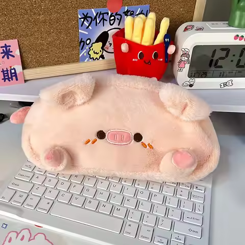 Pink Color Piggy Pencil Case Creative Korean Fashion Student Pencil Bag High Capacity Stationery Scr