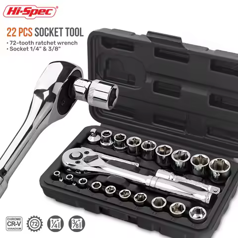 Hi-Spec 46Pcs/22Pcs 1/4" & 3/8" Drive Socket Wrench Set, Professional Tool Kit Ratchet Torque Wrench