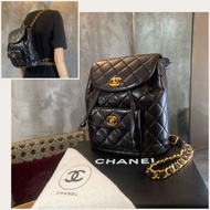 Chanel Vintage Classic 24k Gold-Plate Duma Double Turn-lock Black Lambskin Backpack 香奈兒Duma經典雙CC鎖扣背包