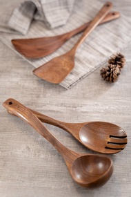 Islandoffer島嶼製作 黑胡桃木家用廚具套裝 含扁鏟鍋鏟叉匙湯匙