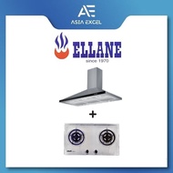 ELLANE EH-6180 90CM STAINLESS STEEL CHIMNEY HOOD + ELLANE EB-228SV 75CM 2 BURNER STAINLESS STEEL GAS