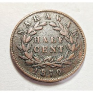 Sarawak Rajah Charles Brooke Old Cooper Coin 1/2 Cent (Half Cent) Year 1870