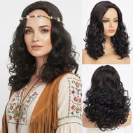 วิกผมสีส้มยาวกลางสำหรับผู้หญิง วิกผมยาวหยักสังเคราะห์ธรรมชาติ ยาวถึงไหล่ สำหรับคอสเพลย์ยุค 70s 80s ฮ