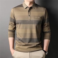 MMLLZEL Striped Polo Shirt Men's Long Sleeve T-Shirt Men's Business Casual Tops Sleeve T-Shirt (Color : D, Size : 2XL code)