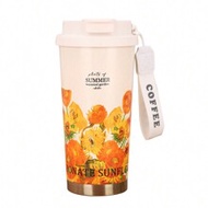 1pc 17oz/500ml Floral Stainless Steel Insulated Travel Coffee Mug, Keeps Hot Or Cold For Up To 12 Ho
