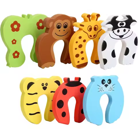 Set of 7 Cartoon Animal-shaped Door Stoppers Made of Soft Foam Prevents Children or Pets From Gettin