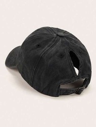 Y2k 中性素色馬尾辮水洗防曬透氣可調節棒球帽適合日常休閒穿著或遮陽，均碼
